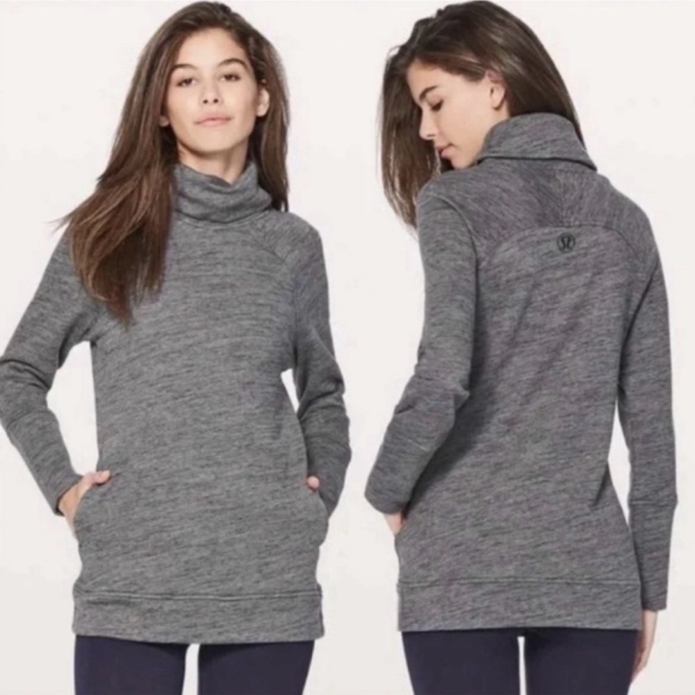 LULULEMON To You Tunic Cozy‎ Sweatshirt Heathered Gray Cotton Terry Turtleneck